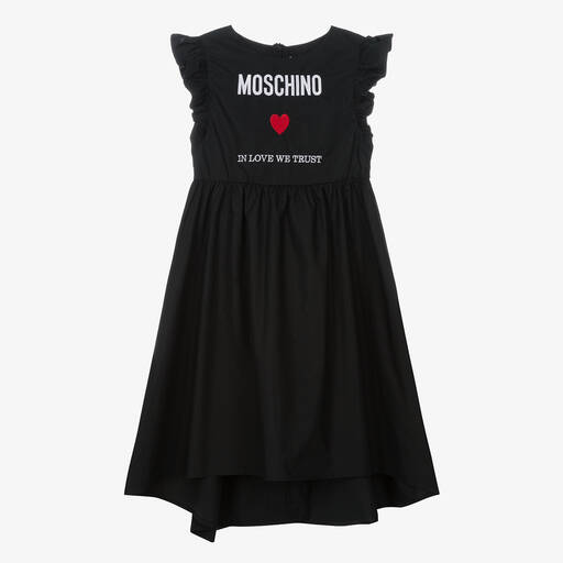 Moschino Kid-Teen-فستان بطبعة قلب قطن لون أسود للمراهقات | Childrensalon
