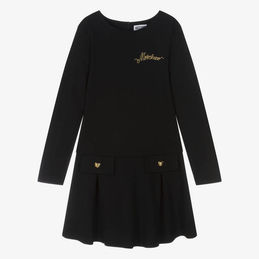 Moschino Kid-Teen-Teen Girls Black & Gold Milano Jersey Dress | Childrensalon