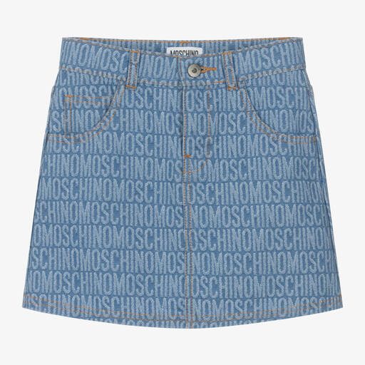 Moschino Kid-Teen-Teen Girls Blue Jacquard Denim Skirt | Childrensalon