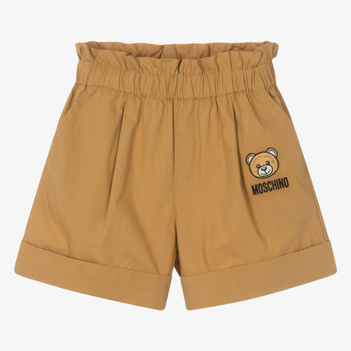 Moschino Kid-Teen-Teen Girls Brown Cotton Patch Shorts | Childrensalon
