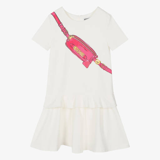 Moschino Kid-Teen-Taschenprint-Kleid Elfenbein & Pink | Childrensalon
