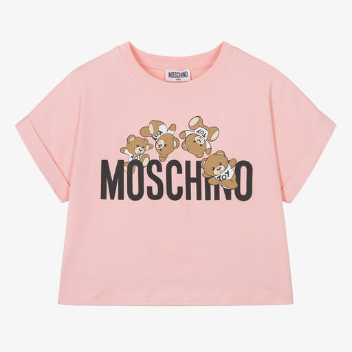 Moschino Kid-Teen-Teen Girls Pink Cropped Teddy Bear T-Shirt | Childrensalon
