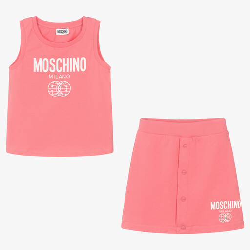 Moschino Kid-Teen-Teen Girls Pink Double Smiley Logo Skirt Set | Childrensalon
