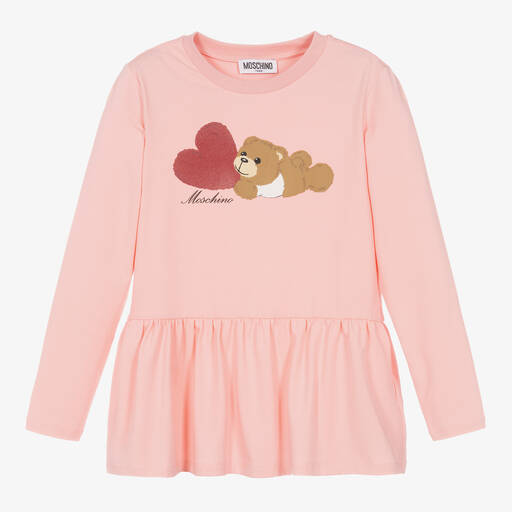 Moschino Kid-Teen-Teen Girls Pink Heart Bear Cotton Top | Childrensalon