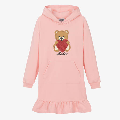 Moschino Kid-Teen-Teen Girls Pink Hooded Teddy Jersey Dress | Childrensalon
