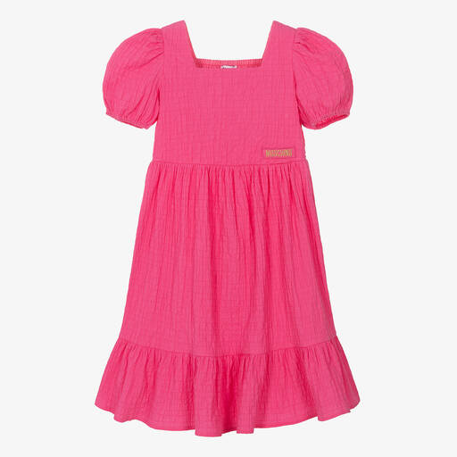Moschino Kid-Teen-Teen Girls Pink Puffed Sleeve Cotton Dress | Childrensalon