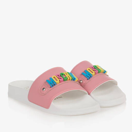 Moschino Kid-Teen-Teen Girls Pink & White Sliders | Childrensalon