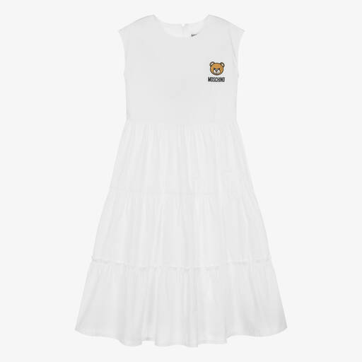 Moschino Kid-Teen-Teen Girls White Cotton Midi Dress | Childrensalon