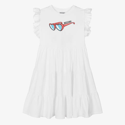 Moschino Kid-Teen-Teen Girls White Cotton Sunglasses Dress | Childrensalon