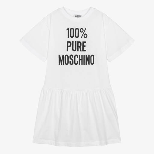 Moschino Kid-Teen-Teen Girls White Cotton T-Shirt Dress | Childrensalon