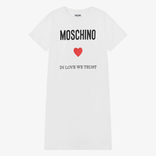 Moschino Kid-Teen-Teen Girls White Cotton T-Shirt Dress | Childrensalon