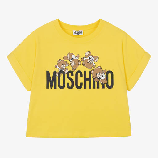 Moschino Kid-Teen-Teen Girls Yellow Cropped Teddy Bear T-Shirt | Childrensalon