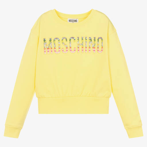 Moschino Kid-Teen-Teen Girls Yellow Floral Logo Sweatshirt | Childrensalon