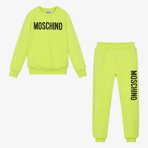 Moschino Kid-Teen-Teen Lime Green Cotton Tracksuit | Childrensalon