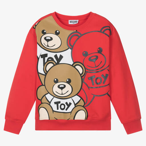 Moschino Kid-Teen-Rotes Teen Baumwoll-Sweatshirt mit Teddybärenmotiv | Childrensalon