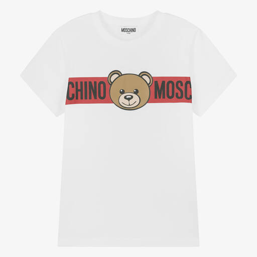 Moschino Kid-Teen-Teen White Cotton Bear Graphic T-Shirt | Childrensalon