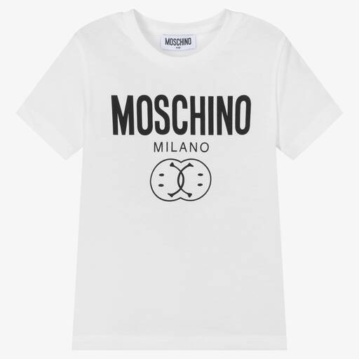 Moschino Kid-Teen-White Cotton Double Smiley T-Shirt | Childrensalon