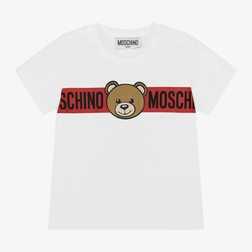 Moschino Baby-White Cotton Teddy Bear Baby T-Shirt | Childrensalon
