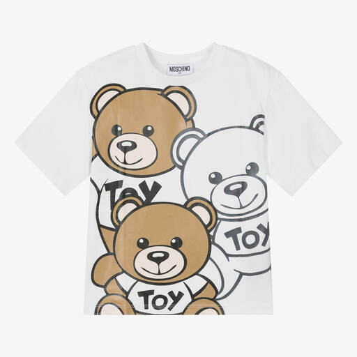 Moschino Kid-Teen-White Cotton Teddy Bear T-Shirt | Childrensalon