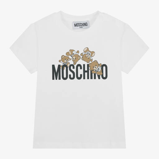 Moschino Baby-White Cotton Teddy Bear T-Shirt | Childrensalon