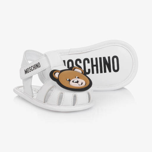Moschino Baby-Белые кожаные сандалии-пинетки для девочек | Childrensalon