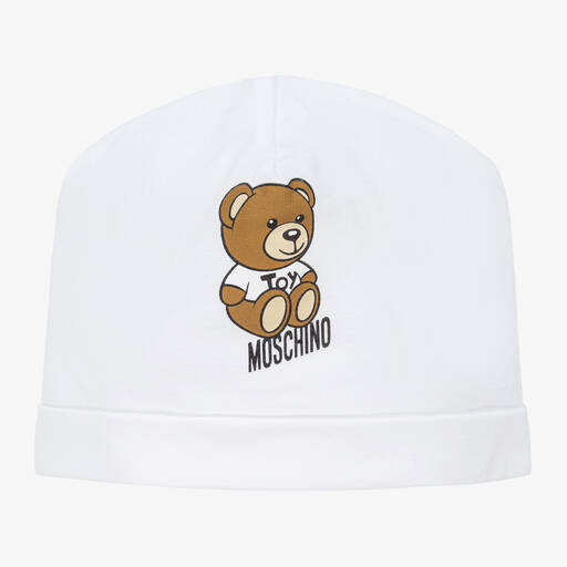 Moschino Baby-White Logo Baby Layette Hat | Childrensalon