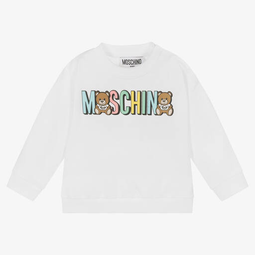 Moschino Baby-White Organic Cotton Logo Sweatshirt | Childrensalon
