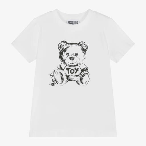 Moschino Kid-Teen-White Sketch Teddy Bear Cotton T-Shirt | Childrensalon