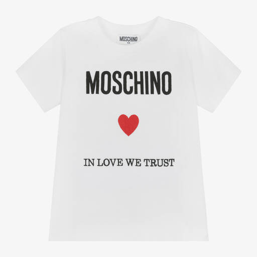 Moschino Kid-Teen-White Slogan Cotton T-Shirt | Childrensalon