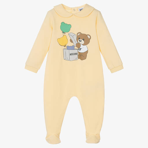 Moschino Baby-Teddyballon-Baumwollstrampler Gelb | Childrensalon
