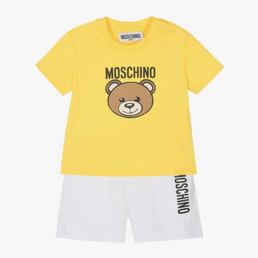 Moschino Baby-Yellow & White Cotton Shorts Set | Childrensalon