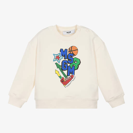 MSGM-Baby Boys Ivory Cotton Varsity Sweatshirt | Childrensalon