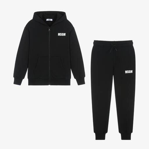 MSGM-Black Cotton Hooded Tracksuit | Childrensalon