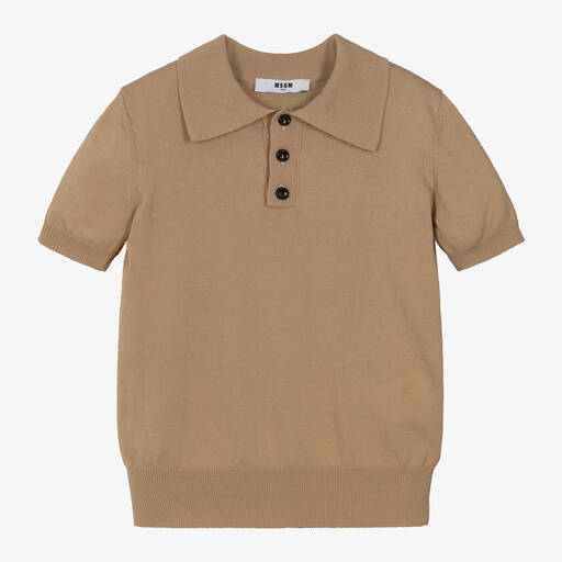 MSGM-Boys Beige Cotton Knit Polo Shirt | Childrensalon