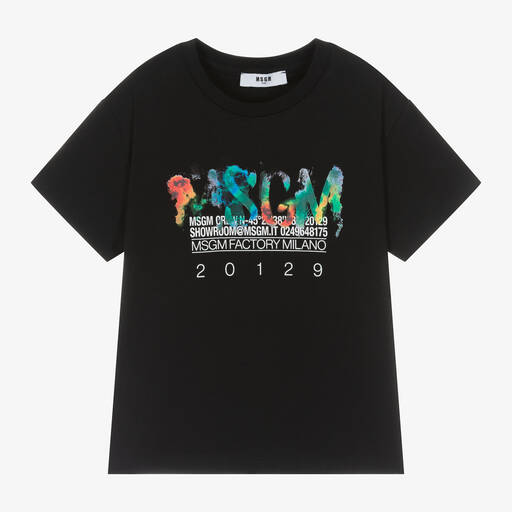 MSGM-Boys Black Cotton Paint T-Shirt | Childrensalon