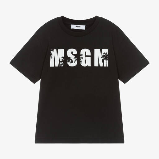 MSGM-Boys Black Cotton Palm Tree T-Shirt | Childrensalon