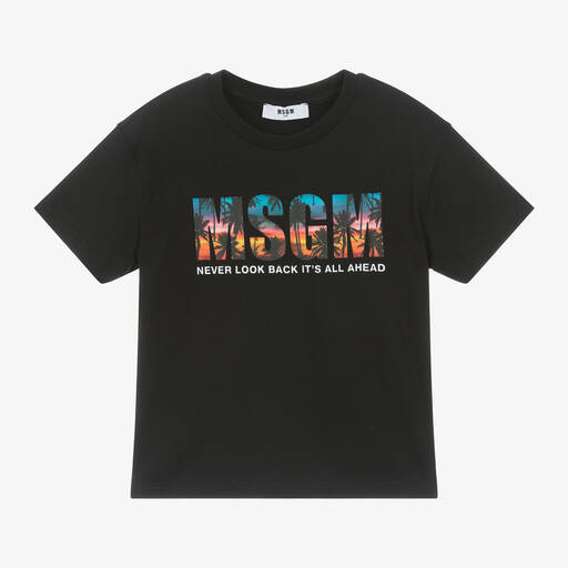 MSGM-Boys Black Cotton Sunrise Graphic T-Shirt | Childrensalon