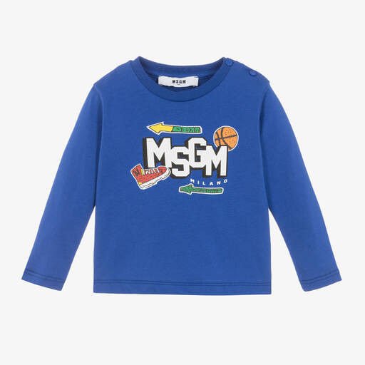 MSGM-توب أطفال ولادي قطن جيرسي لون ازرق رويال | Childrensalon