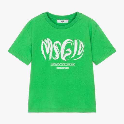 MSGM-Boys Green Cotton T-Shirt | Childrensalon