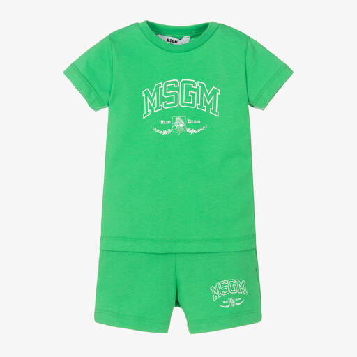 MSGM-Boys Green Cotton Varsity Shorts Set | Childrensalon