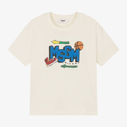 MSGM-Boys Ivory Cotton Varsity T-Shirt | Childrensalon