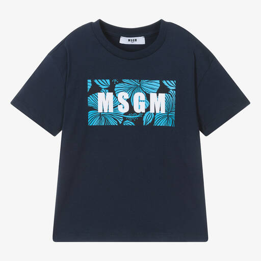 MSGM-Boys Navy Blue Cotton T-Shirt | Childrensalon