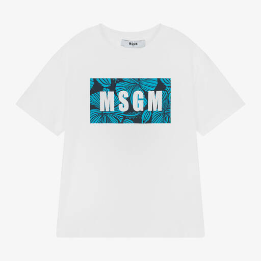 MSGM-Бело-голубая футболка из хлопка для мальчиков | Childrensalon