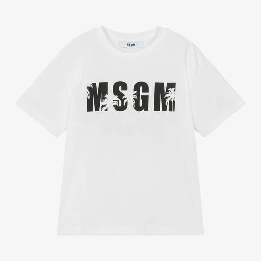 MSGM-Белая хлопковая футболка для мальчиков | Childrensalon