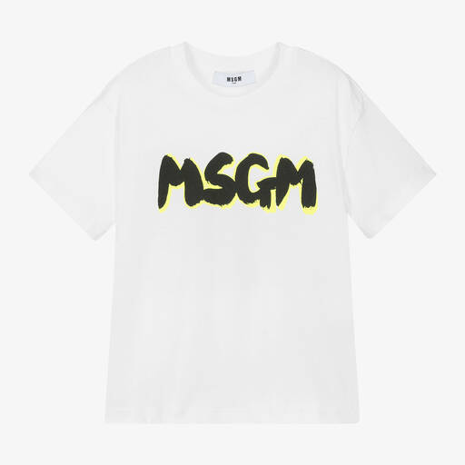 MSGM-Boys White Cotton T-Shirt | Childrensalon