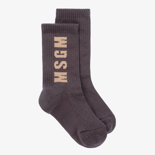 MSGM-Dark Brown Cotton Ankle Socks | Childrensalon
