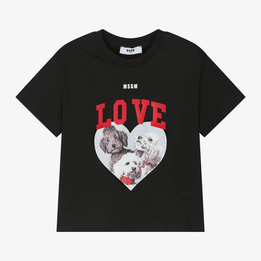 MSGM-Girls Black Cotton Puppy T-Shirt | Childrensalon