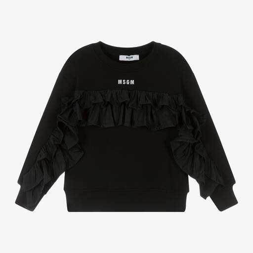 MSGM-Girls Black Cotton Ruffle Sweatshirt | Childrensalon