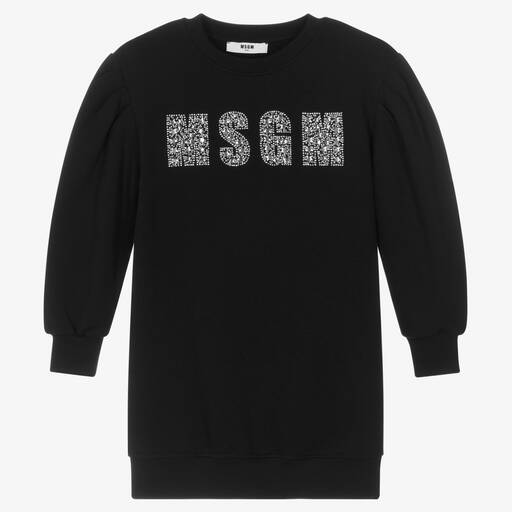 MSGM-Girls Black Cotton Sweatshirt Dress | Childrensalon