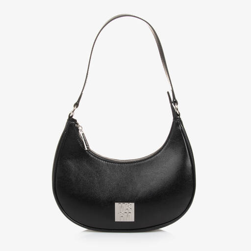 MSGM-Girls Black Faux Leather Curved Bag (25cm) | Childrensalon